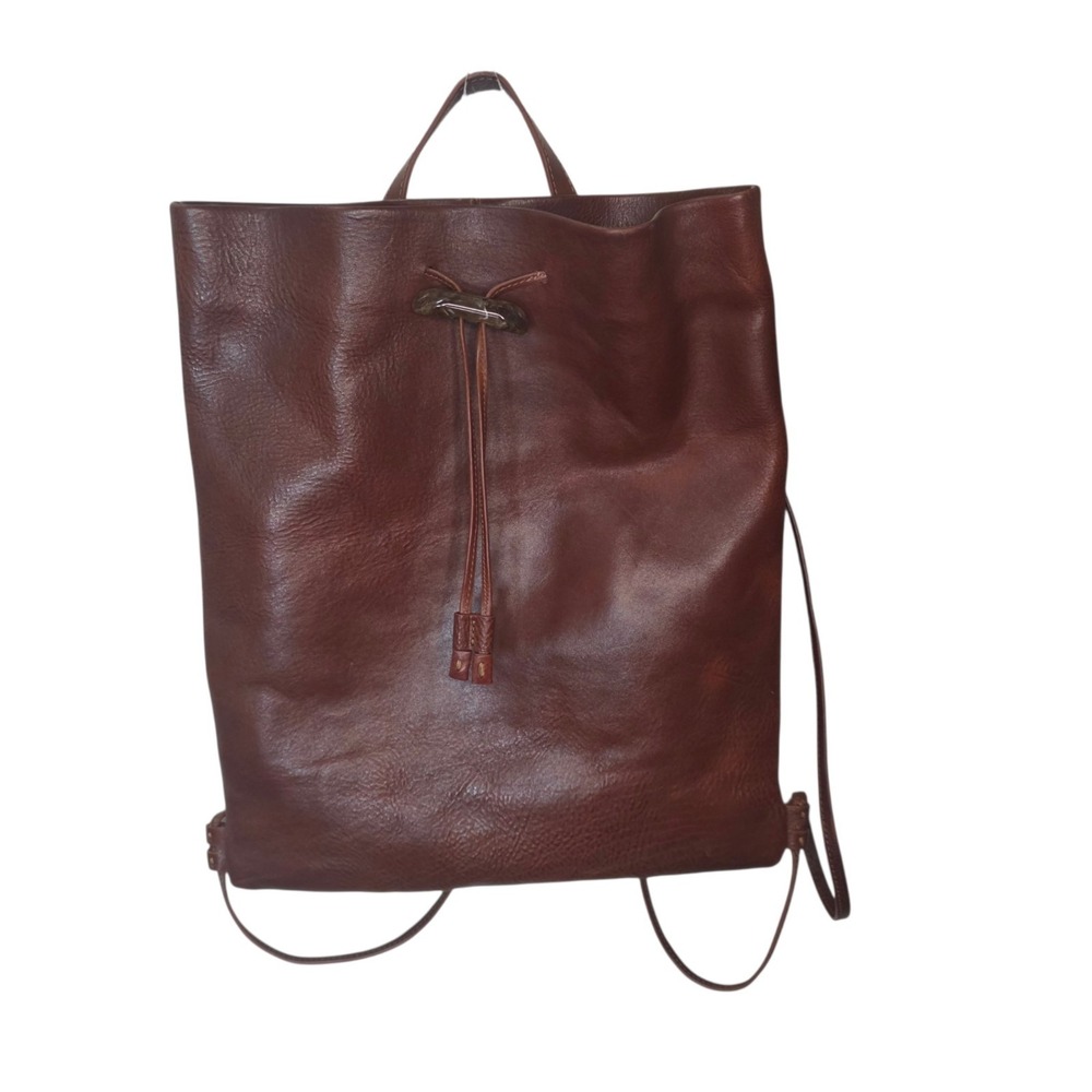 Lucky Brand Womens Brown Genuine Leather Drawstring Backpack Bag Boho